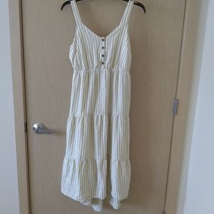 Sonoma Cottagecore Green and Cream Striped Midi Dress (M)